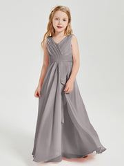 Boho Long Chiffon Bridesmaid Gown Silver