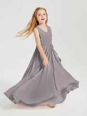 Boho Long Chiffon Bridesmaid Gown Silver