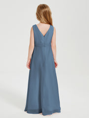 Boho Long Chiffon Bridesmaid Gown Slate Blue