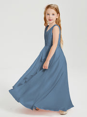 Boho Long Chiffon Bridesmaid Gown Slate Blue