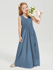 Boho Long Chiffon Bridesmaid Gown Slate Blue