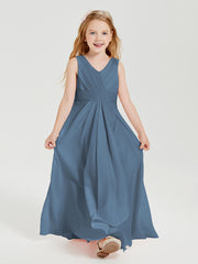 Boho Long Chiffon Bridesmaid Gown Slate Blue