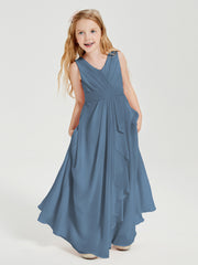 Boho Long Chiffon Bridesmaid Gown Slate Blue