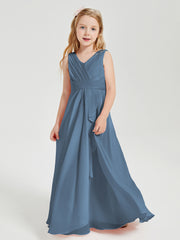 Boho Long Chiffon Bridesmaid Gown Slate Blue