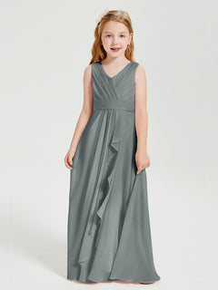 Boho Long Chiffon Bridesmaid Gown Steel Grey