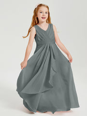 Boho Long Chiffon Bridesmaid Gown Steel Grey