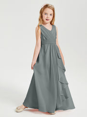 Boho Long Chiffon Bridesmaid Gown Steel Grey