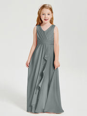 Boho Long Chiffon Bridesmaid Gown Steel Grey