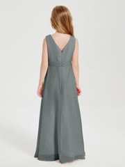 Boho Long Chiffon Bridesmaid Gown Steel Grey