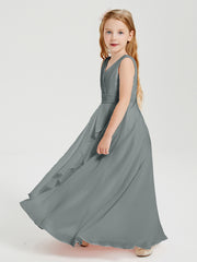 Boho Long Chiffon Bridesmaid Gown Steel Grey