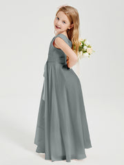 Boho Long Chiffon Bridesmaid Gown Steel Grey