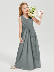 Boho Long Chiffon Bridesmaid Gown Steel Grey