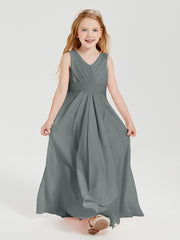 Boho Long Chiffon Bridesmaid Gown Steel Grey