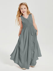 Boho Long Chiffon Bridesmaid Gown Steel Grey