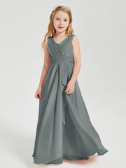 Boho Long Chiffon Bridesmaid Gown Steel Grey