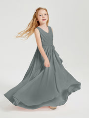 Boho Long Chiffon Bridesmaid Gown Steel Grey