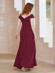 V-Neck Sheath Slit Floor-Length Gown Burgundy