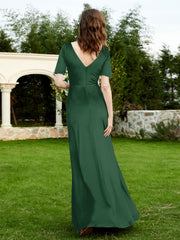 Half Sleeve V-neck Velvet Dress With Slit Dark Green Plus Size