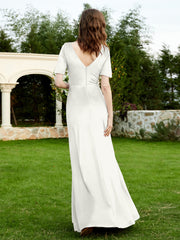 Half Sleeve V-neck Velvet Dress With Slit Ivory Plus Size