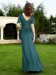 Half Sleeve V-neck Velvet Dress With Slit Peacock Plus Size