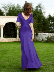 Half Sleeve V-neck Velvet Dress With Slit Regency Plus Size