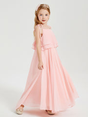 Chiffon Junior Bridesmaid Dresses Long Cascading Skirt Coral