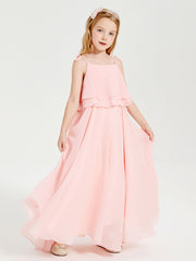 Chiffon Junior Bridesmaid Dresses Long Cascading Skirt Coral