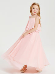 Chiffon Junior Bridesmaid Dresses Long Cascading Skirt Coral