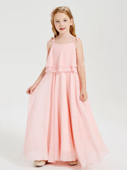 Chiffon Junior Bridesmaid Dresses Long Cascading Skirt Coral