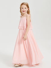 Chiffon Junior Bridesmaid Dresses Long Cascading Skirt Coral