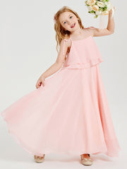 Chiffon Junior Bridesmaid Dresses Long Cascading Skirt Coral