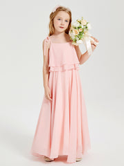 Chiffon Junior Bridesmaid Dresses Long Cascading Skirt Coral