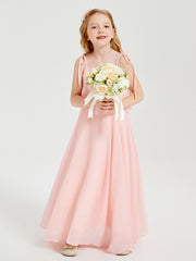 Chiffon Junior Bridesmaid Dresses Long Cascading Skirt Coral