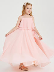 Chiffon Junior Bridesmaid Dresses Long Cascading Skirt Coral