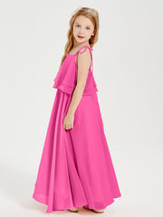 Chiffon Junior Bridesmaid Dresses Long Cascading Skirt Azalea