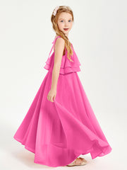 Chiffon Junior Bridesmaid Dresses Long Cascading Skirt Azalea