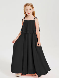 Chiffon Junior Bridesmaid Dresses Long Cascading Skirt Black