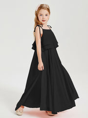 Chiffon Junior Bridesmaid Dresses Long Cascading Skirt Black