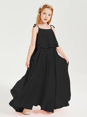 Chiffon Junior Bridesmaid Dresses Long Cascading Skirt Black