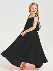 Chiffon Junior Bridesmaid Dresses Long Cascading Skirt Black