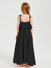 Chiffon Junior Bridesmaid Dresses Long Cascading Skirt Black