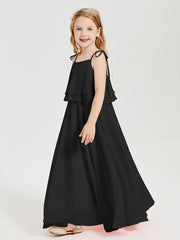 Chiffon Junior Bridesmaid Dresses Long Cascading Skirt Black