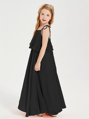 Chiffon Junior Bridesmaid Dresses Long Cascading Skirt Black