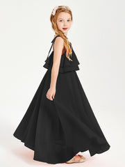 Chiffon Junior Bridesmaid Dresses Long Cascading Skirt Black