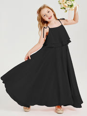 Chiffon Junior Bridesmaid Dresses Long Cascading Skirt Black