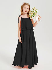 Chiffon Junior Bridesmaid Dresses Long Cascading Skirt Black