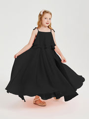 Chiffon Junior Bridesmaid Dresses Long Cascading Skirt Black