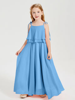 Chiffon Junior Bridesmaid Dresses Long Cascading Skirt Blue