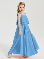 Chiffon Junior Bridesmaid Dresses Long Cascading Skirt Blue