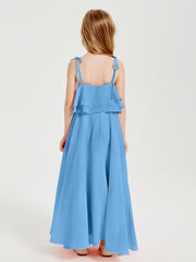Chiffon Junior Bridesmaid Dresses Long Cascading Skirt Blue